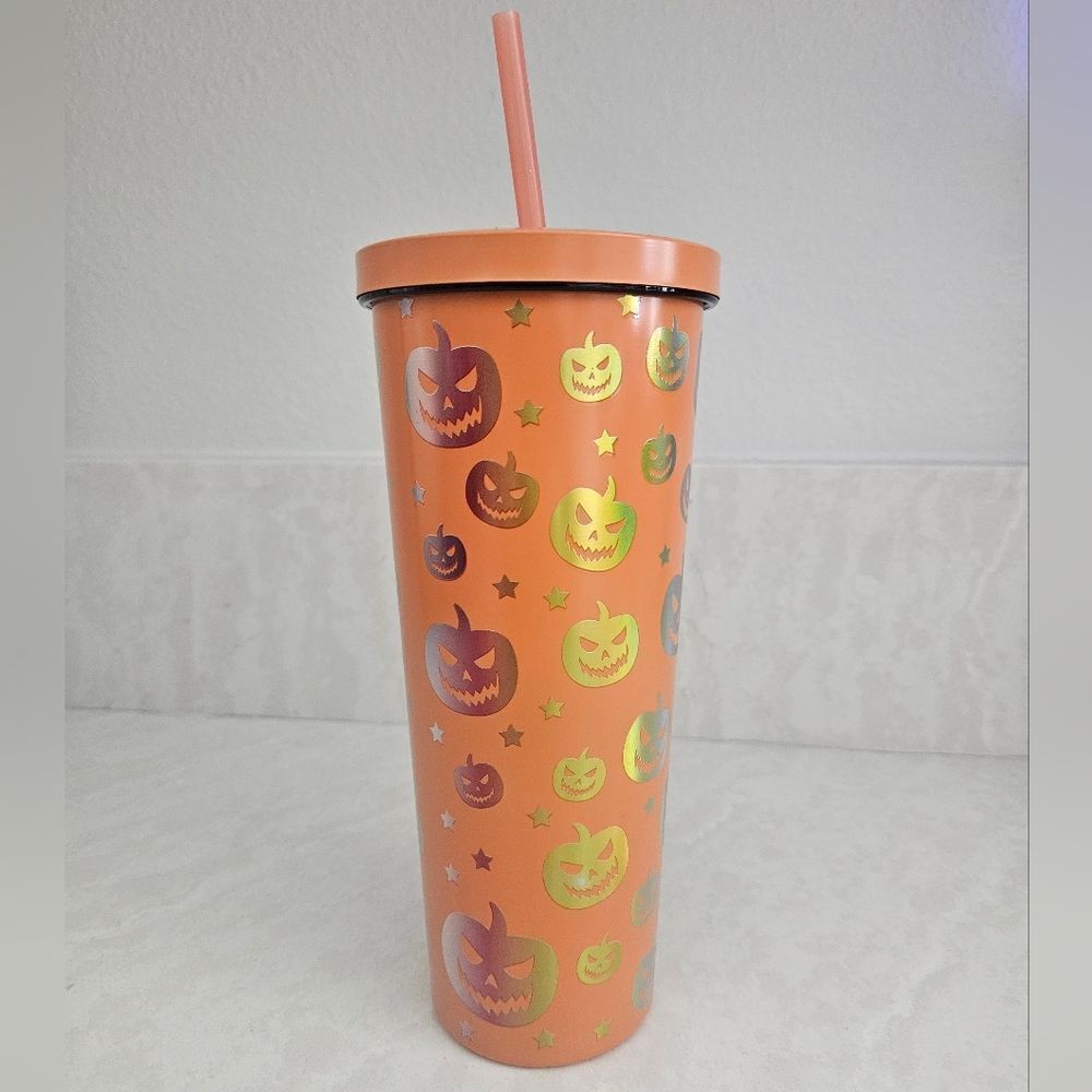 Kirklands Halloween Pumpkin Tumbler with Straw
